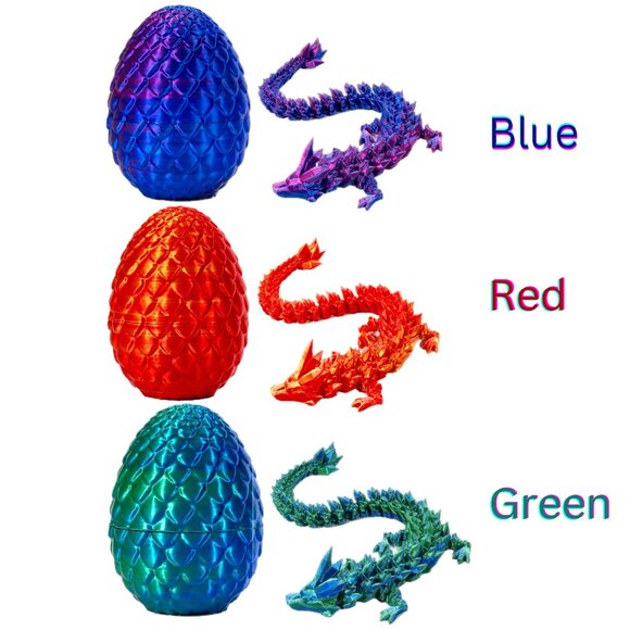 3D Printed Dragon Eggs with Dragon Inside, Articulated Crystal Dragon 12 Inches - Picture 4 of 10
